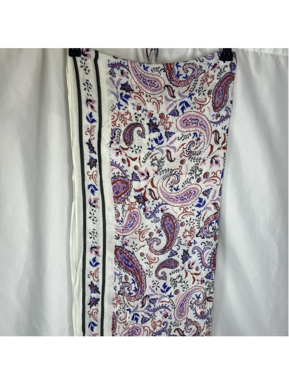 Talbots Watercolor Oblong Scarf Paisley White Blue Red Rectangle Boho Classic
